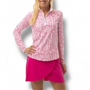 SANSOLEIL Women’s Long Sleeve Printed Mock Neck Shirt - Zanzibar Pink/White XXL